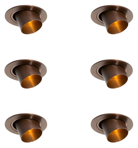 6 darabos süllyesztett spotlámpa szett sötét bronz GU10 35mm kerek dönthető - Installa