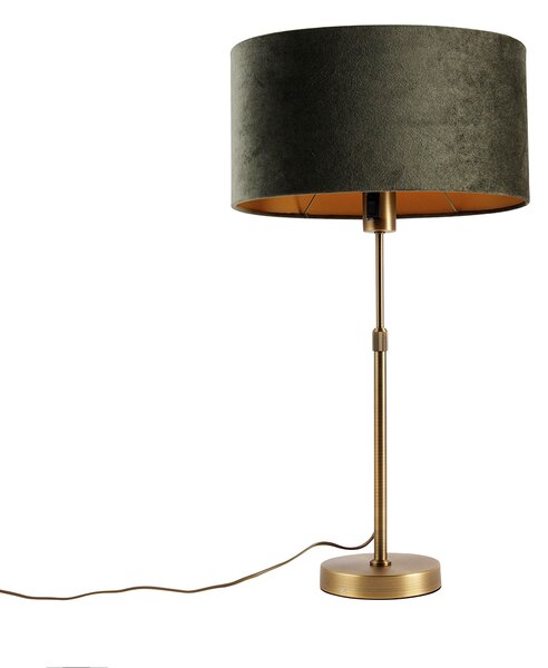 Bronz asztali lámpa ovális, zöld bársonyernyővel, 35 cm - Parte