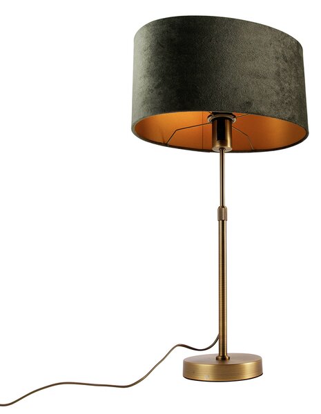 Bronz asztali lámpa ovális, zöld bársonyernyővel, 35 cm - Parte