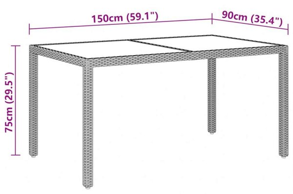 VidaXL Polyrattan Kerti Asztal - Bézs - 150x90x75 cm