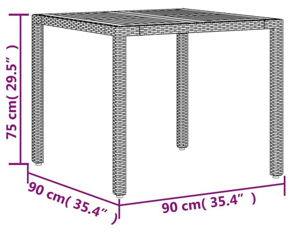 VidaXL szürke polyrattan kerti asztal 90 x 90 x 75 cm