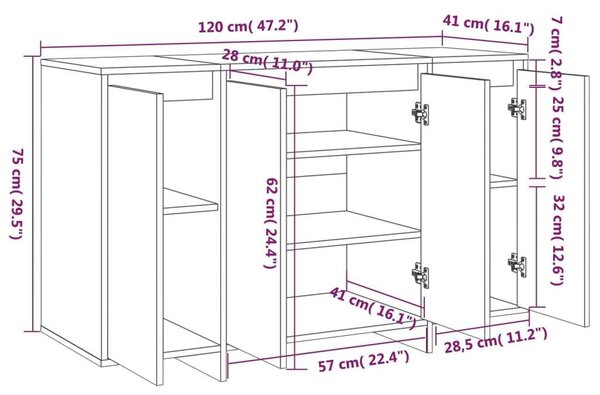 VidaXL fekete forgácslap tálalószekrény 120 x 41 x 75 cm