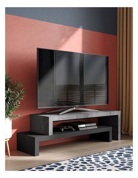 Cliff fekete dupla TV állvány beton dekorral, 125 x 20 cm - TemaHome
