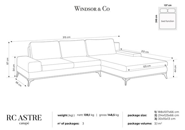 Planet üvegzöld kinyitható sarokkanapé, jobb oldali - Windsor & Co Sofas