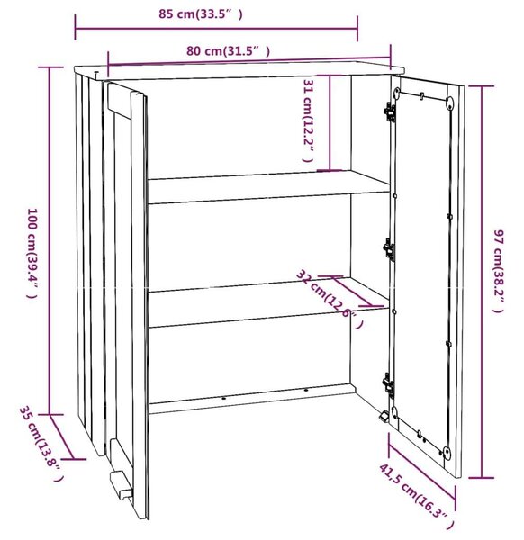 Vidaxl Hamar Üveges Vitrin - Fenyőfa - 85x35x100 cm