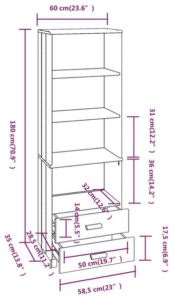 VidaXL világosszürke tömör fenyőfa magasszekrény 60 x 35 x 180 cm