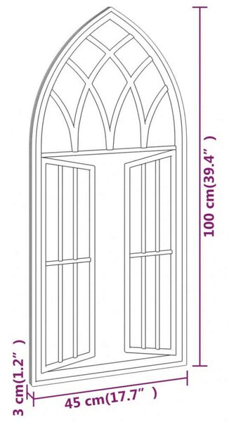VidaXL Gótikus Kovácsoltvas Kerti Tükör - 100x45 cm