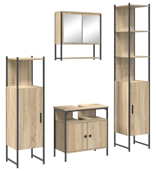 Fürdőszoba bútor szett polcokkal 4 pcs Sonoma tölgy Faanyag
