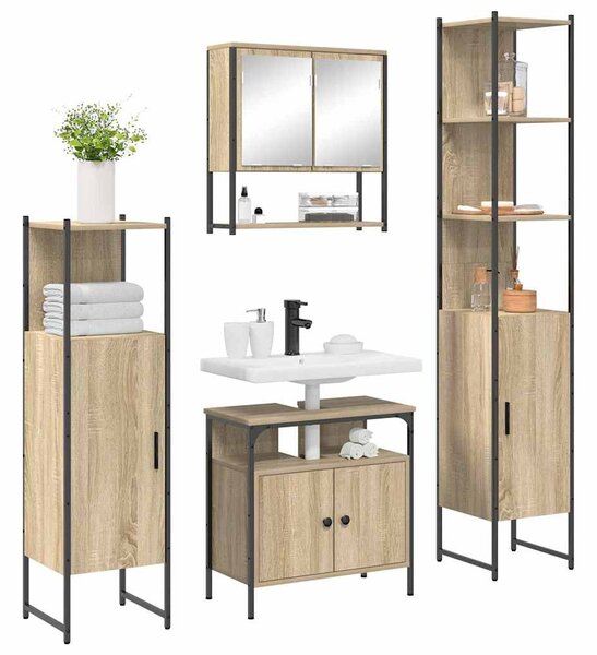 Fürdőszoba bútor szett polcokkal 4 pcs Sonoma tölgy Faanyag