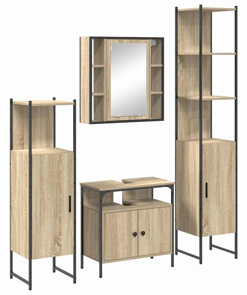 Fürdőszoba bútor szett polcokkal 4 pcs Sonoma tölgy Faanyag