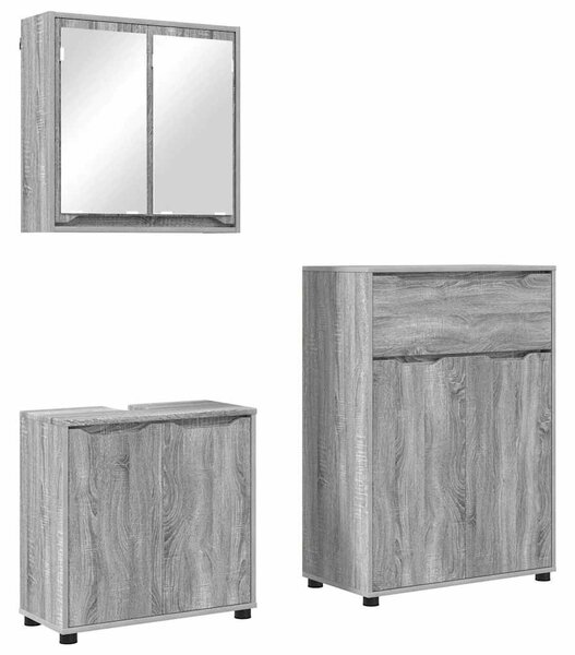 Fürdőszoba bútor szett fiókkal 3 pcs Szürke Sonoma Faanyag