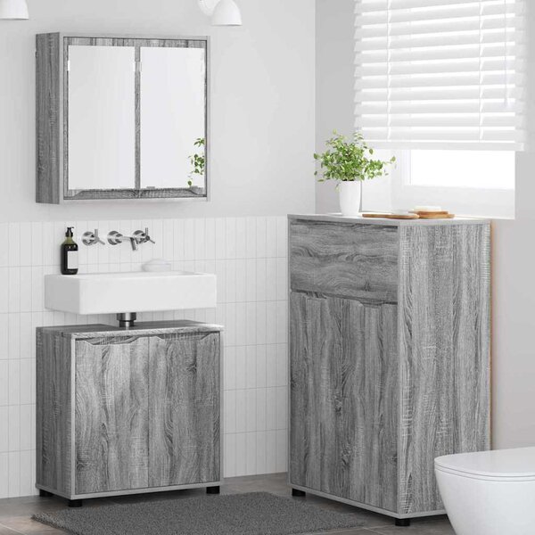 Fürdőszoba bútor szett fiókkal 3 pcs Szürke Sonoma Faanyag