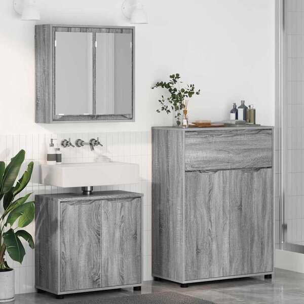 Fürdőszoba bútor szett fiókkal 3 pcs Szürke Sonoma Faanyag
