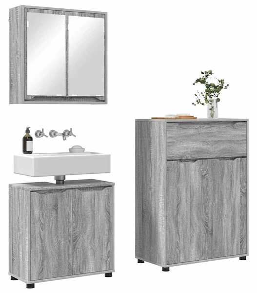 Fürdőszoba bútor szett fiókkal 3 pcs Szürke Sonoma Faanyag