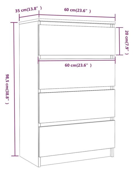 VidaXL Komód - Füstös Tölgy - 4 Fiók - 60x35x98,5cm