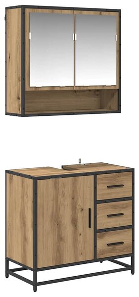 Fürdőszoba bútor szett fiókkal 2 pcs Artisan tölgy Faanyag