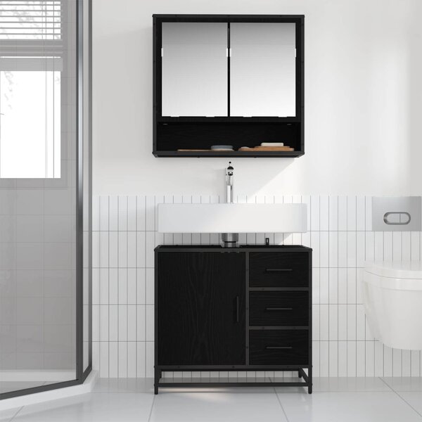 Fürdőszoba bútor szett fiókkal 2 pcs Fekete tölgy Faanyag