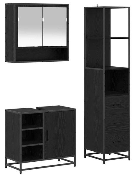 Fürdőszoba bútor szett fiókkal 3 pcs Fekete tölgy Faanyag