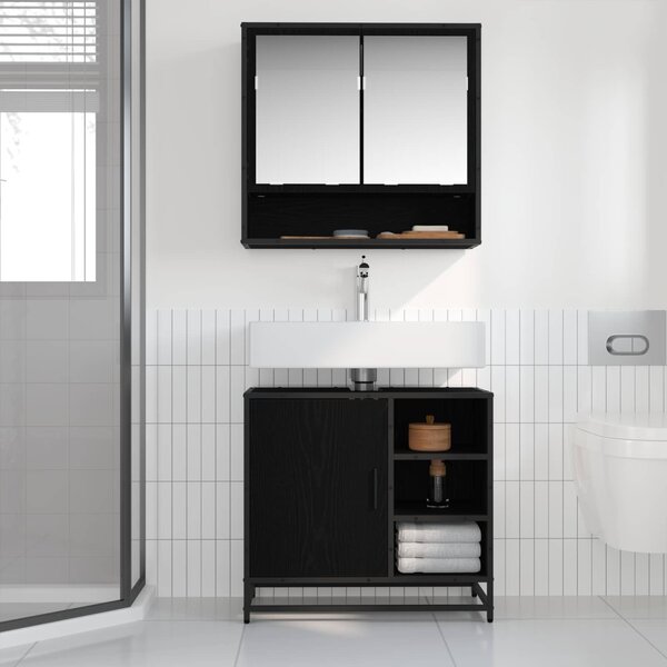 Fürdőszoba bútor szett fiókkal 2 pcs Fekete tölgy Faanyag