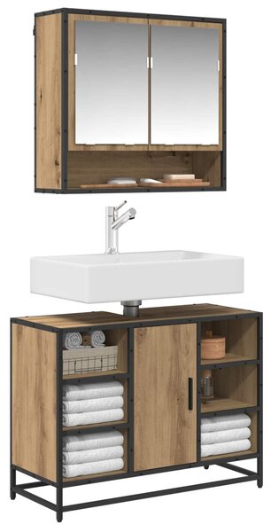Fürdőszoba bútor szett polcokkal 2 pcs Artisan tölgy Faanyag