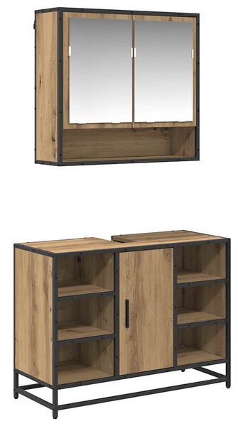 Fürdőszoba bútor szett polcokkal 2 pcs Artisan tölgy Faanyag