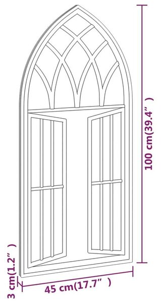 VidaXL Gótikus Fali Tükör - Vas - 100x45 cm