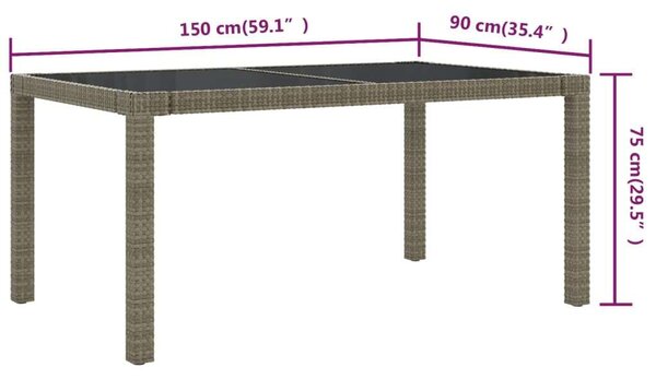 VidaXL Polyrattan Kerti Asztal - Edzett Üveg - 150x90 cm
