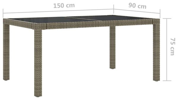 VidaXL Polyrattan Kerti Asztal - Edzett Üveg - 150x90 cm