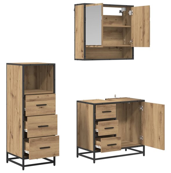 Fürdőszoba bútor szett fiókkal 3 pcs Artisan tölgy Faanyag
