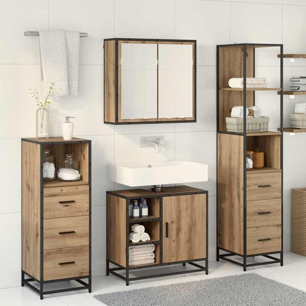 Fürdőszoba bútor szett fiókkal 3 pcs Artisan tölgy Faanyag