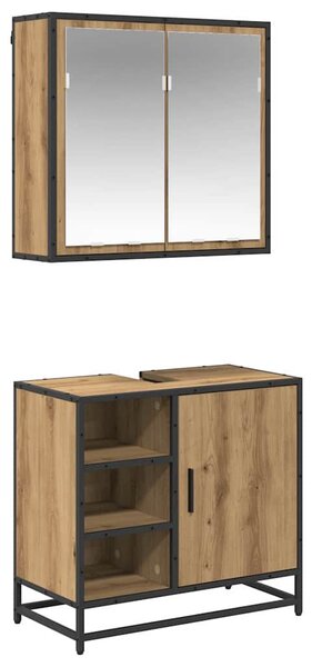 Fürdőszoba bútor szett polcokkal 2 pcs Artisan tölgy Faanyag