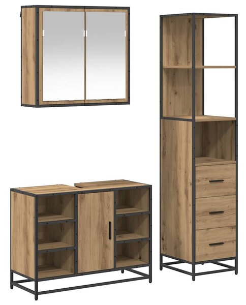 Fürdőszoba bútor szett fiókkal 3 pcs Artisan tölgy Faanyag