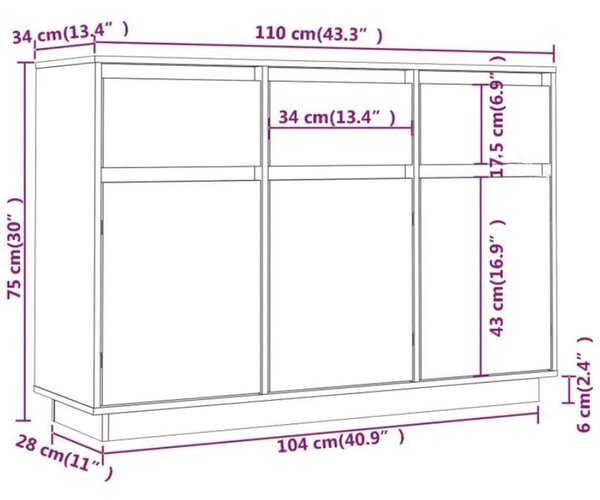 VidaXL tömör fenyőfa tálalószekrény 111 x 36 x 75 cm