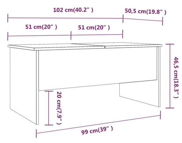 Emelhető Dohányzóasztal - Fehér - 102x50,5x46,5 cm