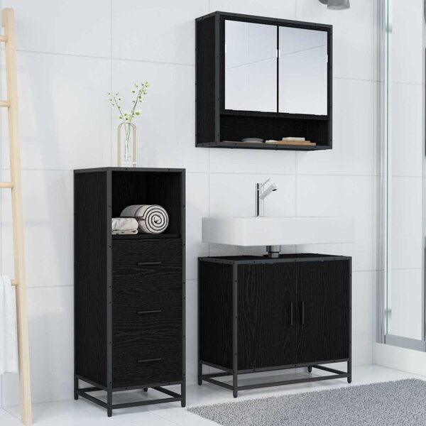 Fürdőszoba bútor szett fiókkal 3 pcs Fekete tölgy Faanyag