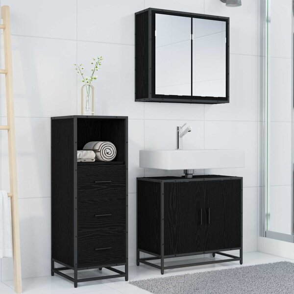 Fürdőszoba bútor szett fiókkal 3 pcs Fekete tölgy Faanyag