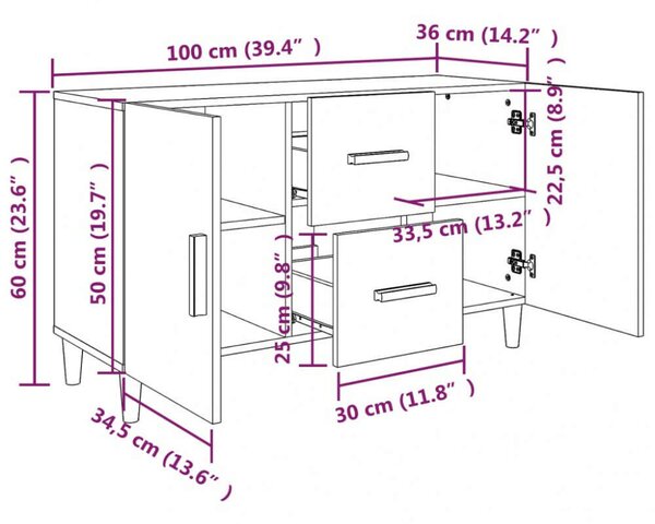 VidaXL Fehér Tálalóasztal - 100x36x60 cm
