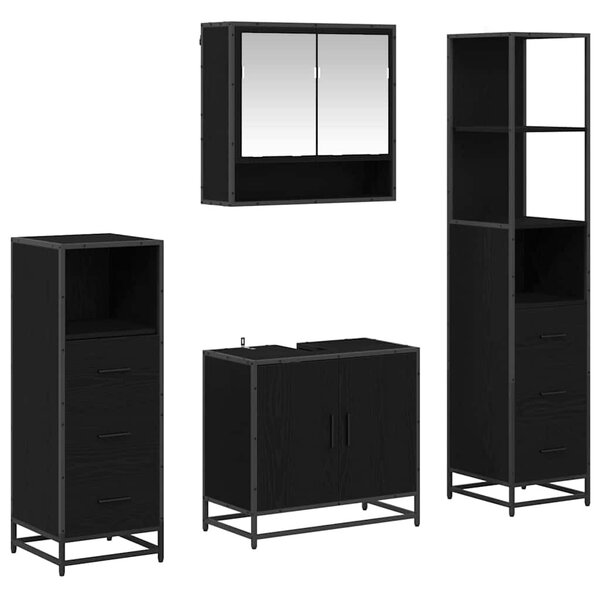 Fürdőszoba bútor szett fiókkal 4 pcs Fekete tölgy Faanyag