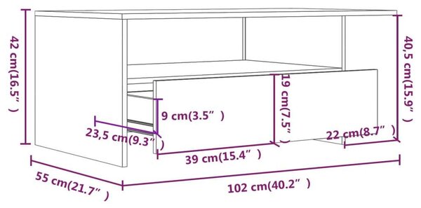 VidaXL Dohányzóasztal - Betonszürke - 102x55x42 cm