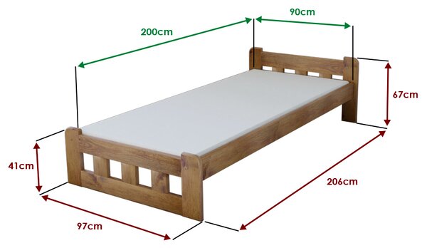 Naomi magasított ágy 90x200 cm, tölgyfa Ágyrács: Ágyrács nélkül, Matrac: Matrac nélkül