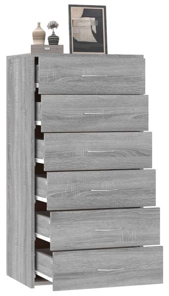 VidaXL 6 Fiókos Komód - Sonoma Szürke - 50x34x96 cm