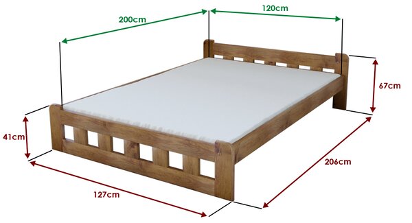 Naomi magasított ágy 120 x 200 cm, tölgyfa Ágyrács: Lamellás ágyrács, Matrac: Matrac nélkül