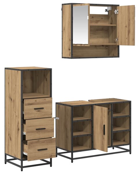Fürdőszoba bútor szett fiókkal 3 pcs Artisan tölgy Faanyag