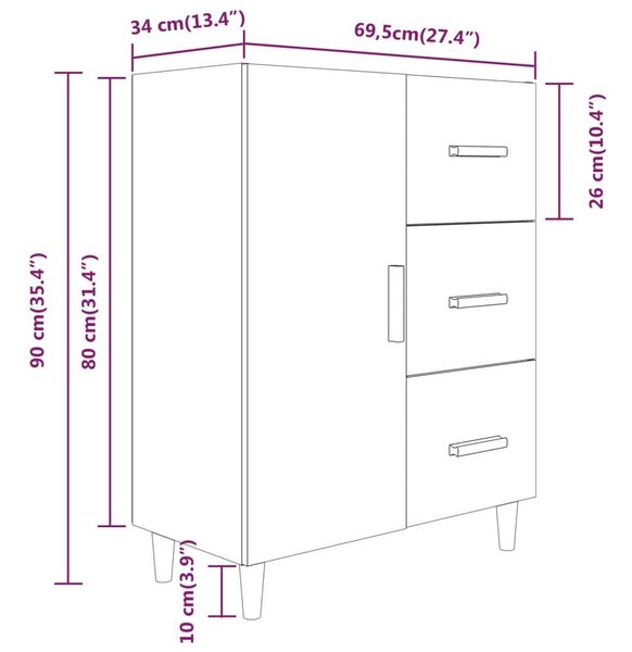 VidaXL Fehér Fa Tálalószekrény - 3 Fiók, 1 Ajtó - 69,5x34x90 cm