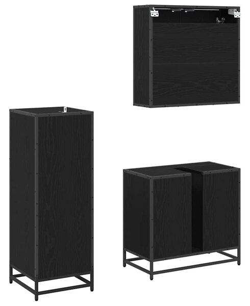 Fürdőszoba bútor szett polcokkal 3 pcs Fekete tölgy Faanyag