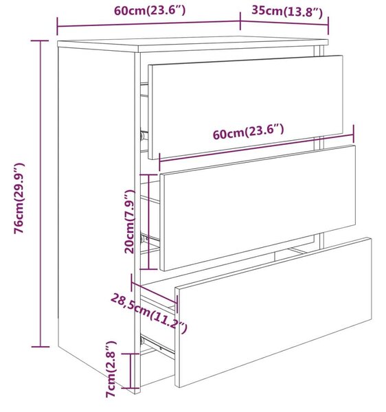 VidaXL barna tölgy színű szerelt fa tálalószekrény 60x35x76 cm