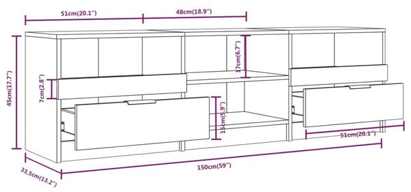 VidaXL TV-szekrény - Beton Szürke - 150cm