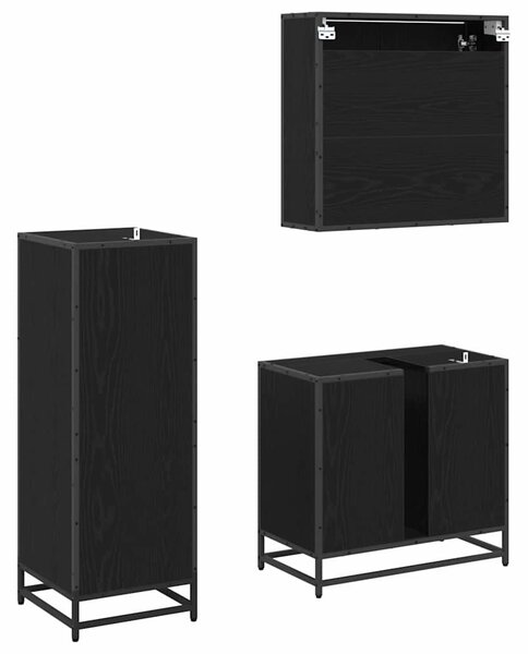 Fürdőszoba bútor szett fiókkal 3 pcs Fekete tölgy Faanyag