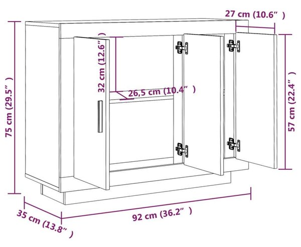 VidaXL Tálalóasztal - Betonszürke - 92x35x75 cm