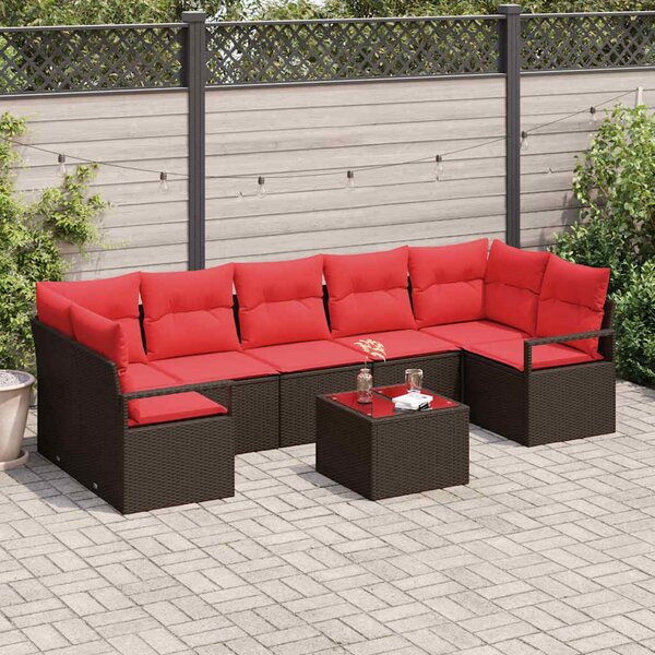 Kerti Kanapé Szett párnával 8 pcs Beige és Piros polirattan